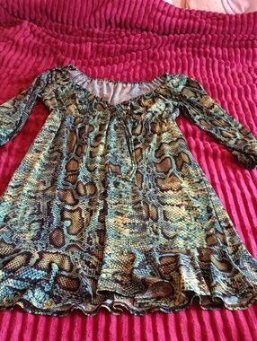 Girls' Turquoise Snake-Print Long Sleeve Dress